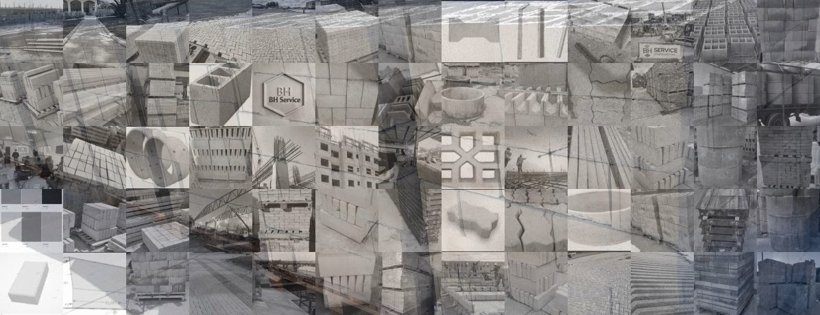 Mosaico de artefatos de concreto produzidos pela BH Service